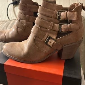 Tan ankle booties by Guess